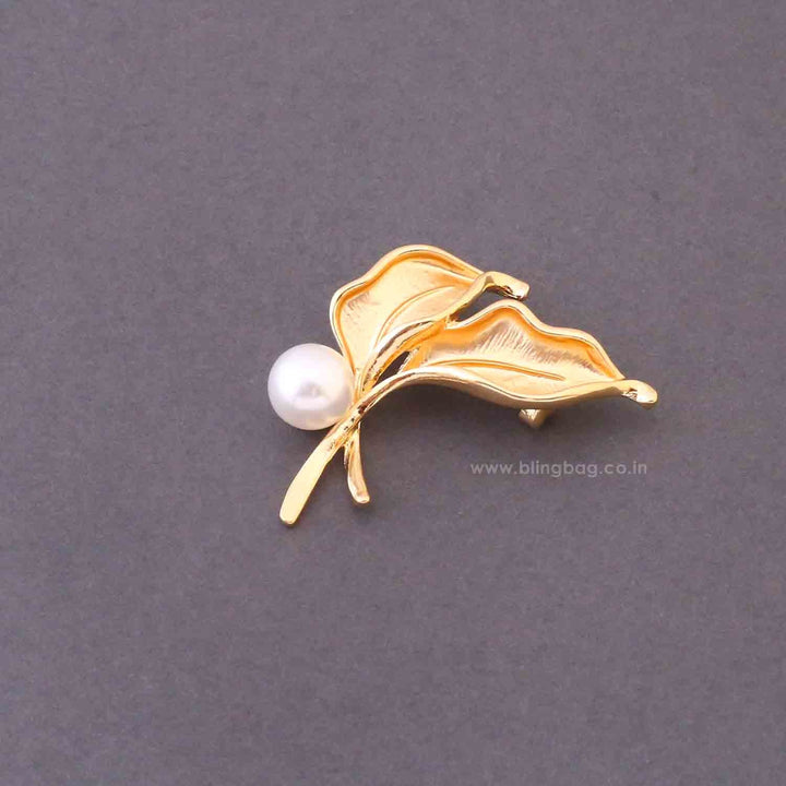 Golden Twin Leaf Brooch