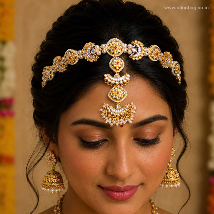 Golden Unisa Hairband With Tikka