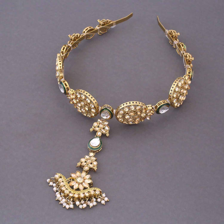 Golden Yashika Hairband With Tikka