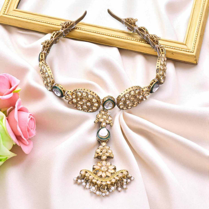 Golden Yashika Hairband With Tikka