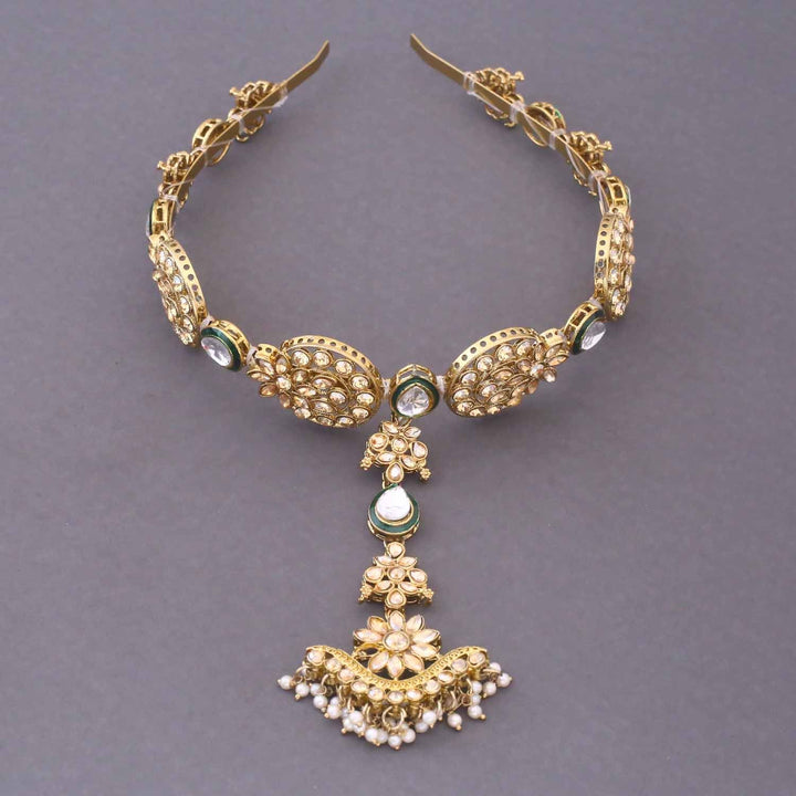 Golden Yashika Hairband With Tikka