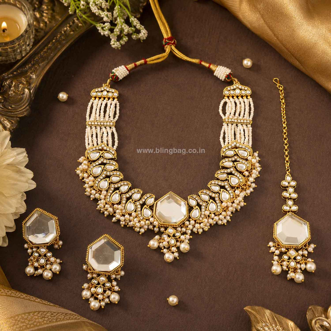 Ivory Aishika Kundan Jewellery Set