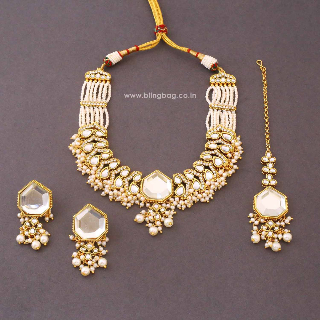Ivory Aishika Kundan Jewellery Set