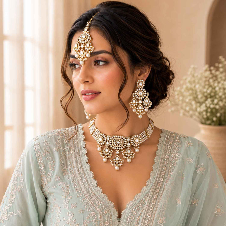 Ivory Dayanita Kundan Jewellery Set