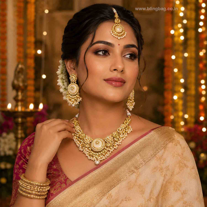 Ivory Diyaa Kundan Jewellery Set
