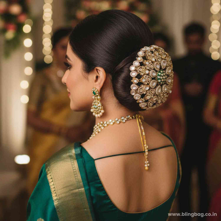 Ivory Diyai Kundan Hair Bun Cage