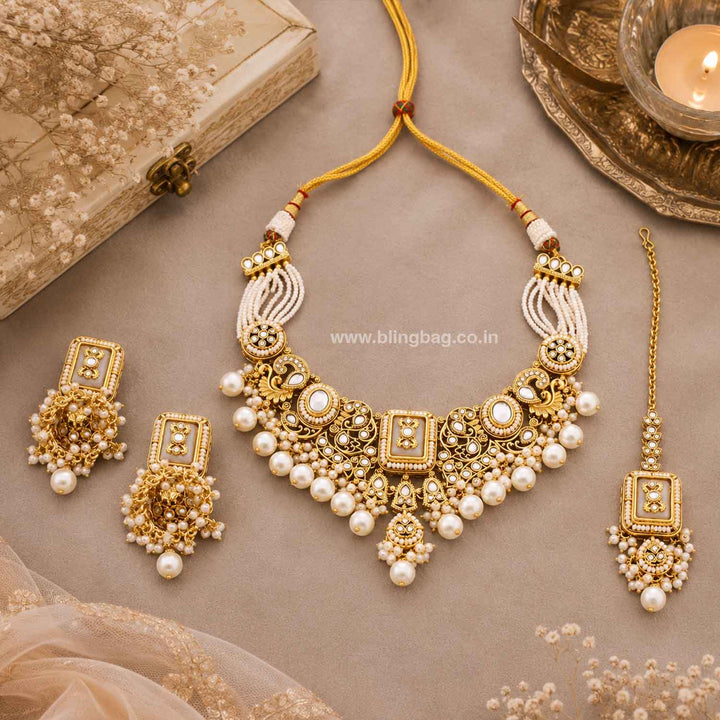 Ivory Pashmora Kundan Jewellery Set