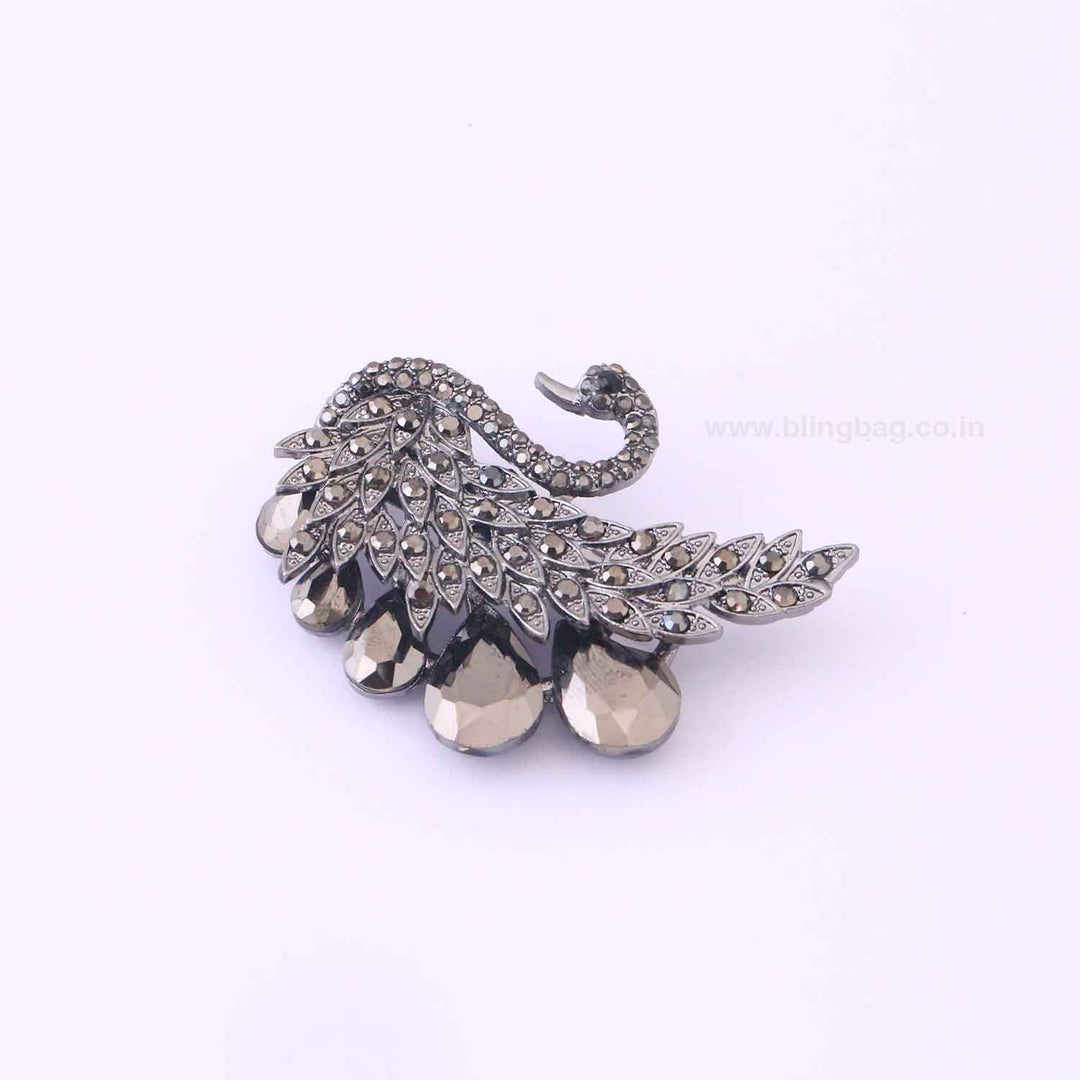 Jet Swan Brooch