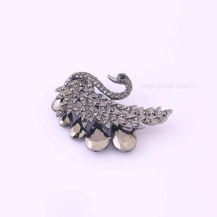 Jet Swan Brooch