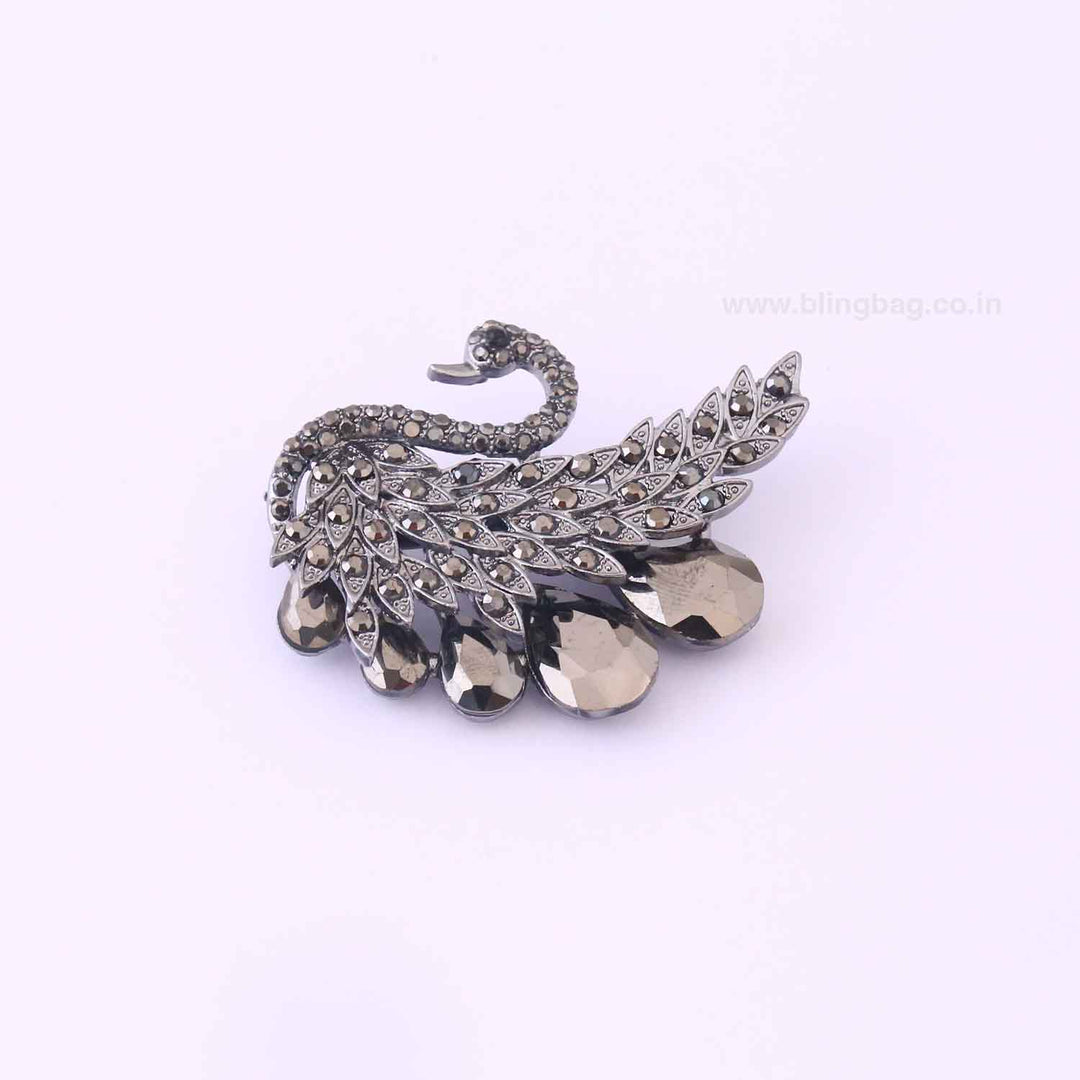 Jet Swan Brooch