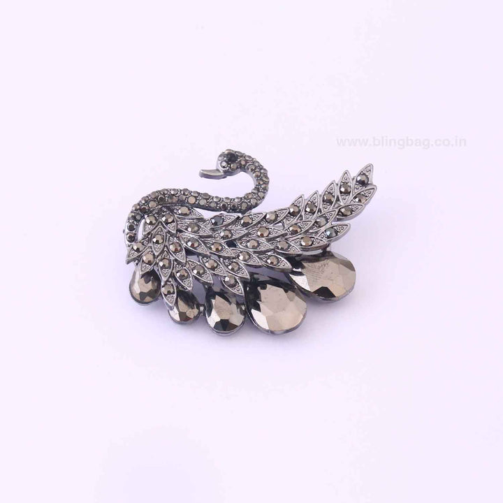 Jet Swan Brooch