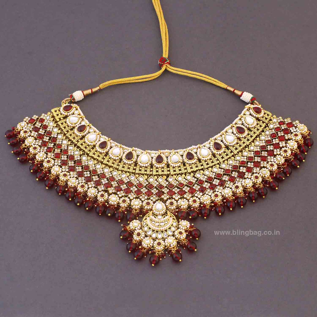 Maroon Ruvina Kundan Bridal Jewellery Set