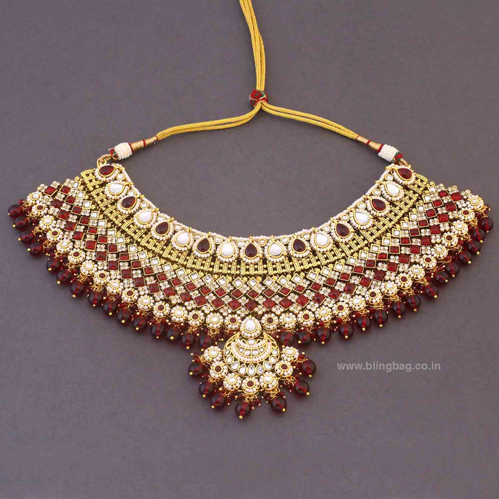 Maroon Ruvina Kundan Bridal Jewellery Set