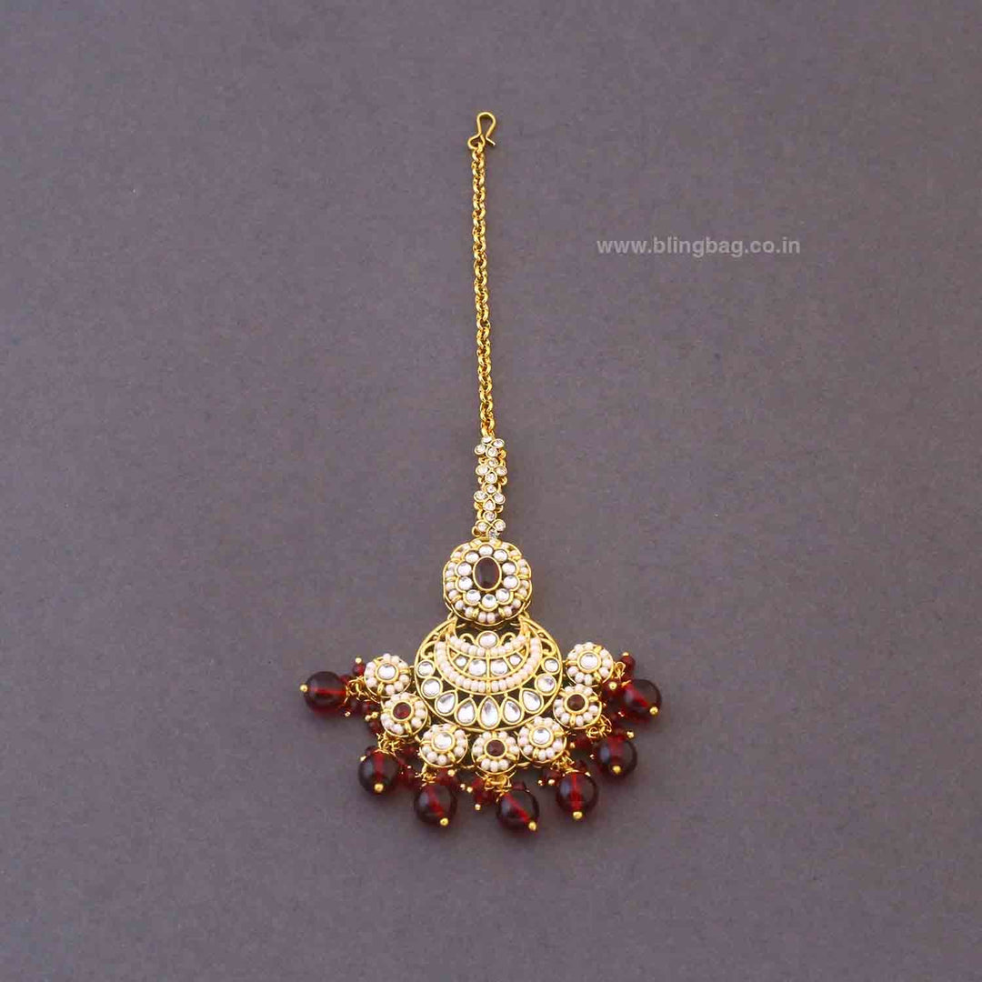 Maroon Ruvina Kundan Bridal Jewellery Set