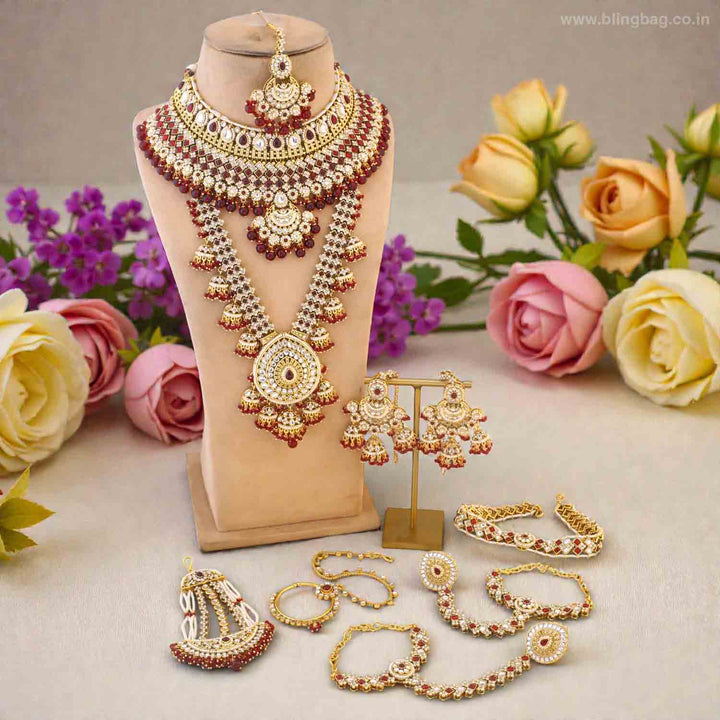 Maroon Ruvina Kundan Bridal Jewellery Set