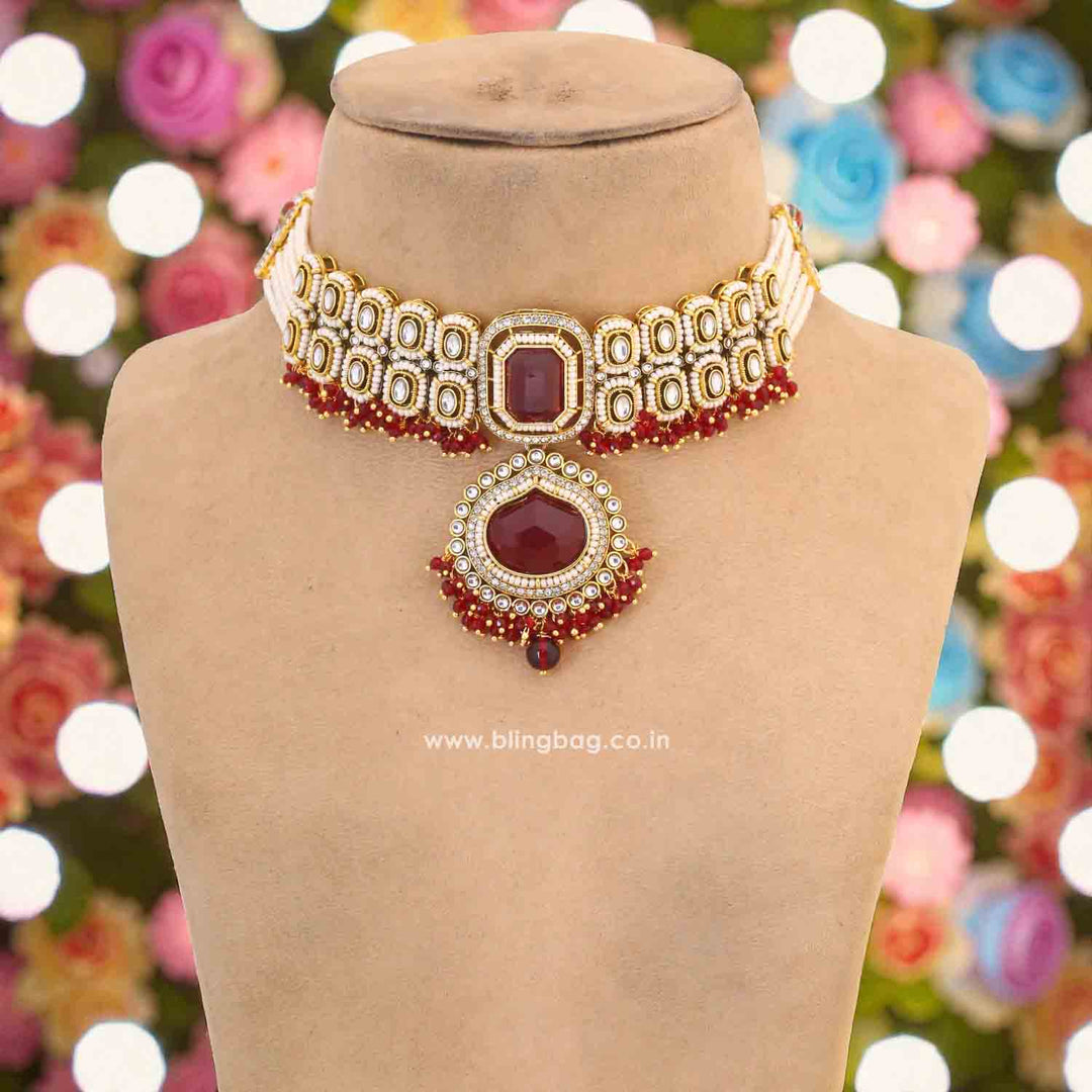 Maroon Shyamala Kundan Jewellery Set