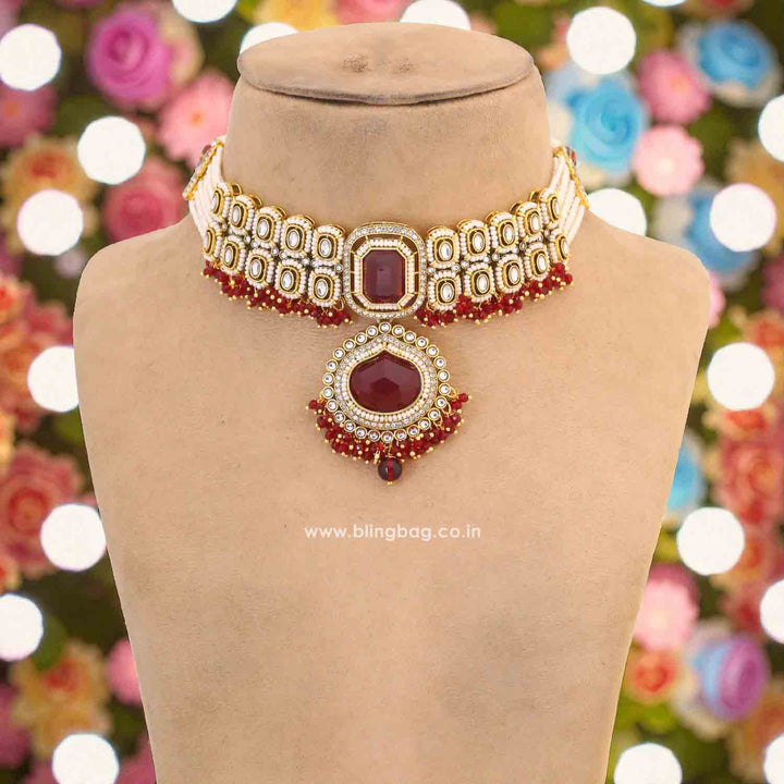 Maroon Shyamala Kundan Jewellery Set