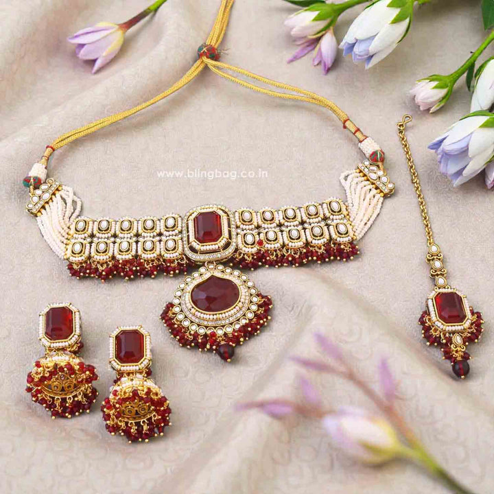 Maroon Shyamala Kundan Jewellery Set