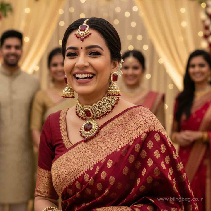 Maroon Shyamala Kundan Jewellery Set