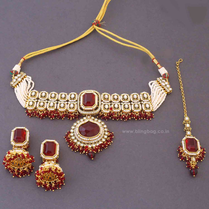 Maroon Shyamala Kundan Jewellery Set