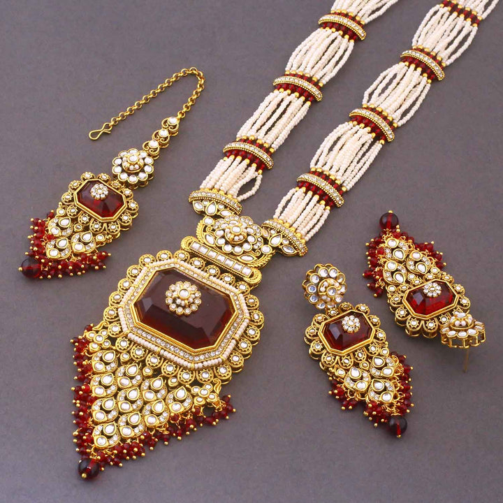 Maroon Suruchi Kundan Jewellery Set