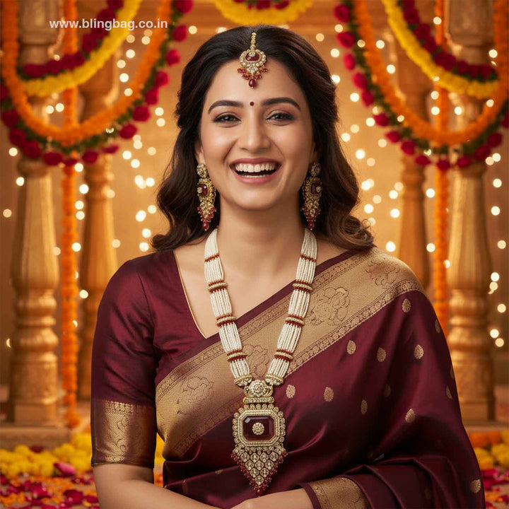 Maroon Suruchi Kundan Jewellery Set