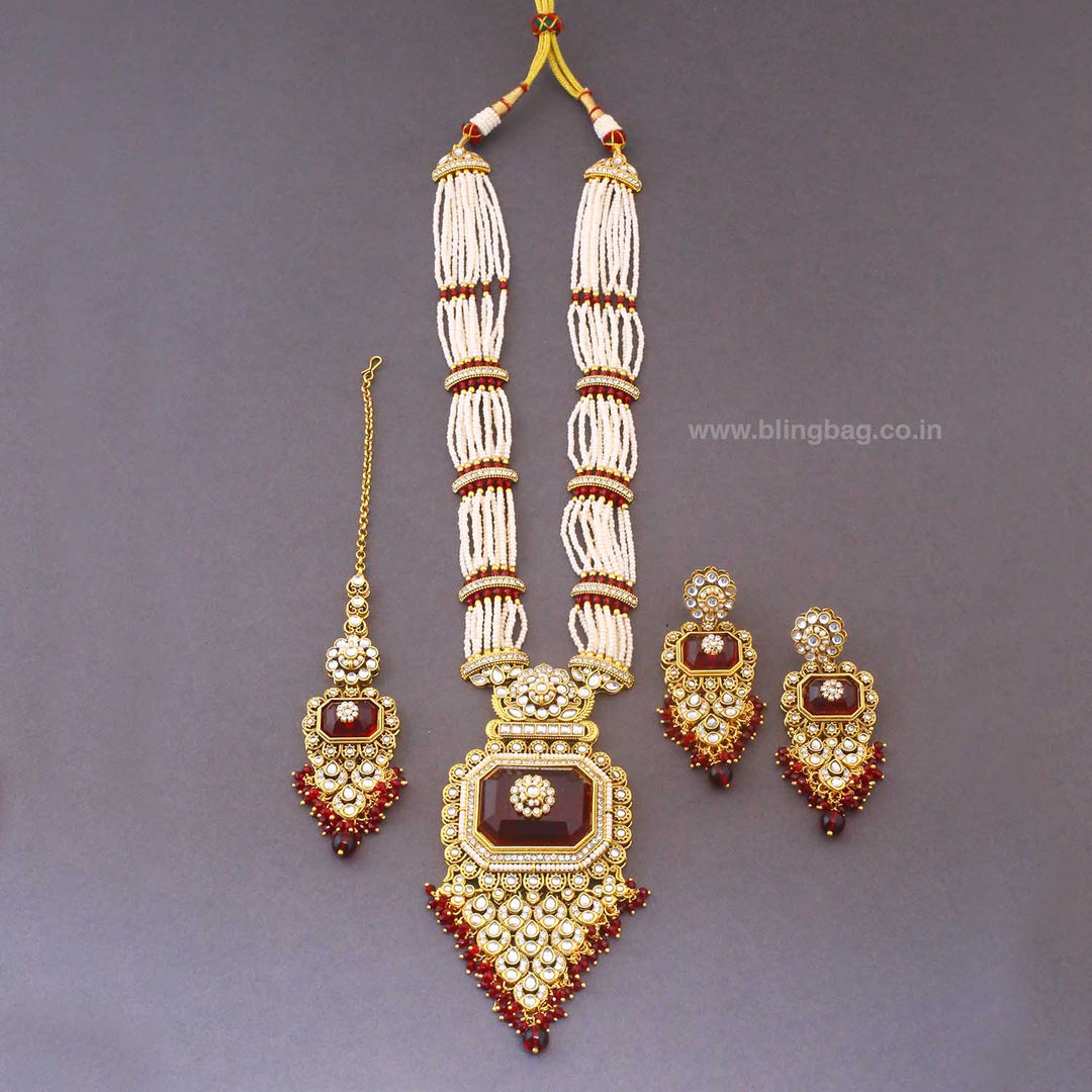 Maroon Suruchi Kundan Jewellery Set
