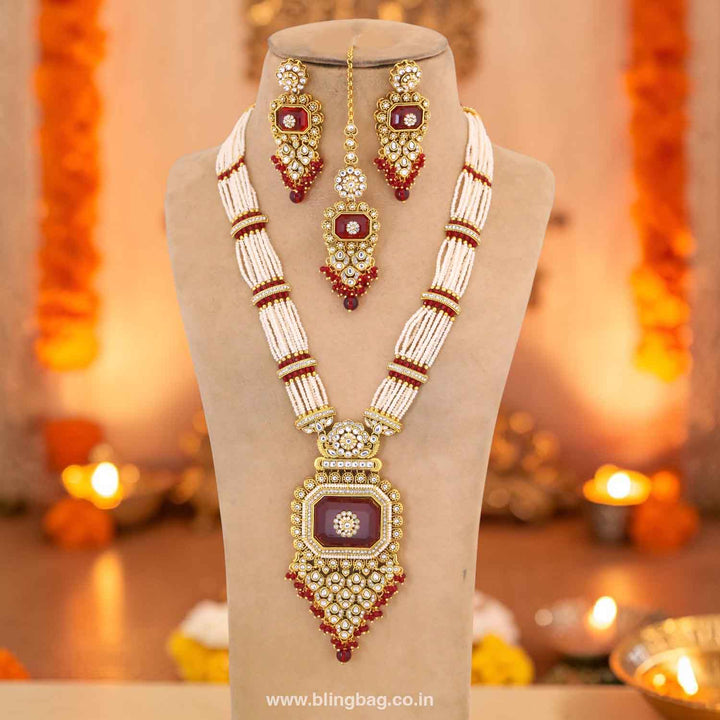 Maroon Suruchi Kundan Jewellery Set