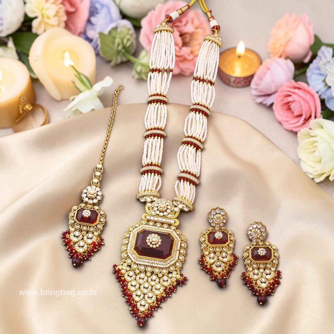Maroon Suruchi Kundan Jewellery Set