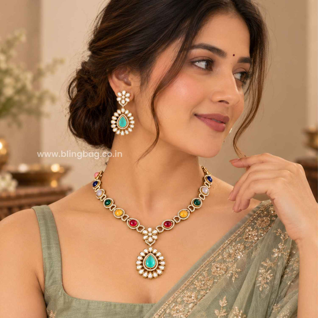Multicolor Anshvi Kundan Jewellery Set