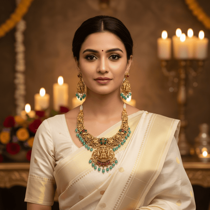 Multicolor Bhadrakalishree Hasli Temple Jewellery Set - New Arrival