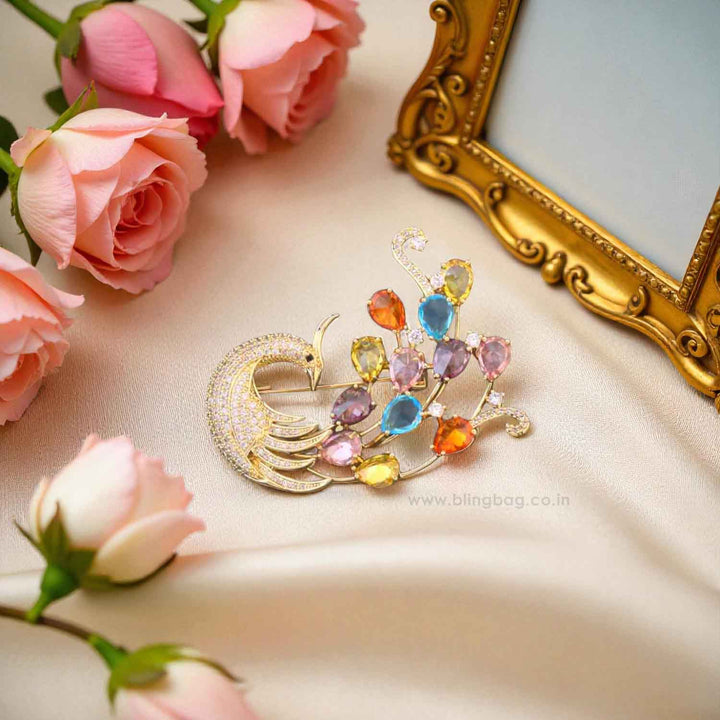 Multicolor Dancing Peacock Brooch