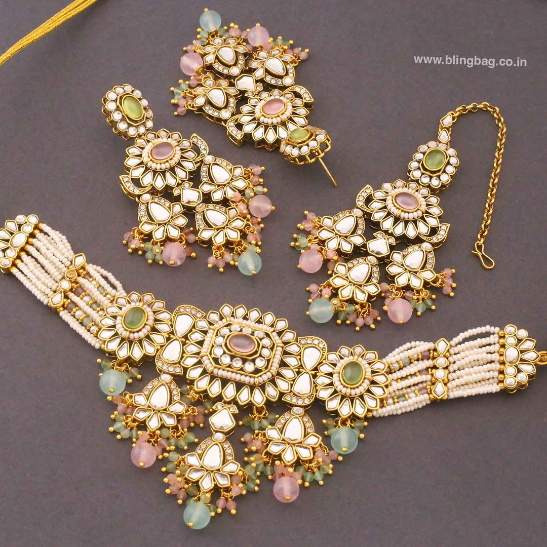 Multicolor Dayanita Kundan Jewellery Set