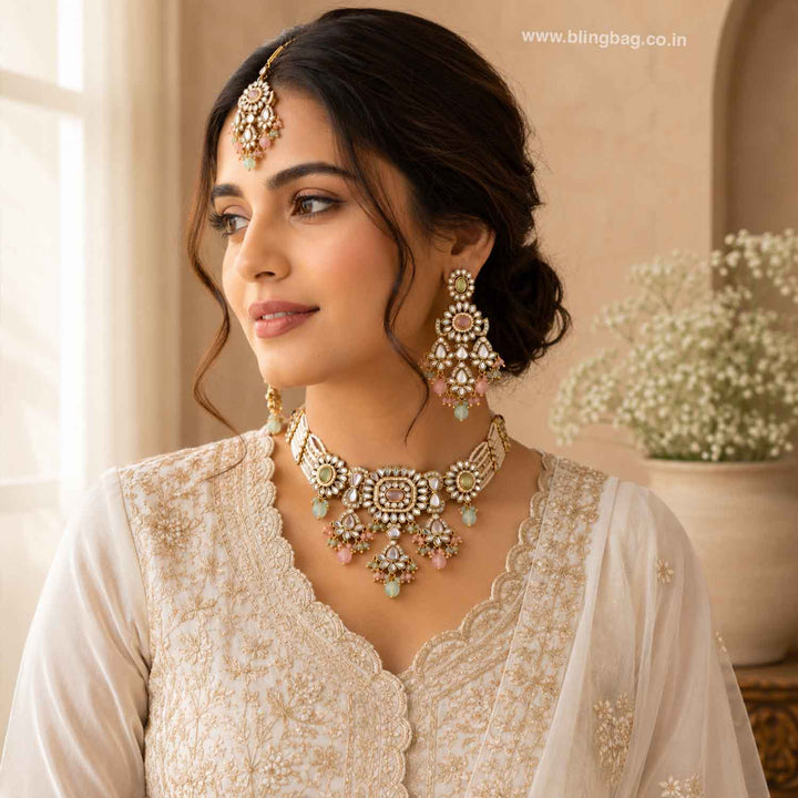 Multicolor Dayanita Kundan Jewellery Set