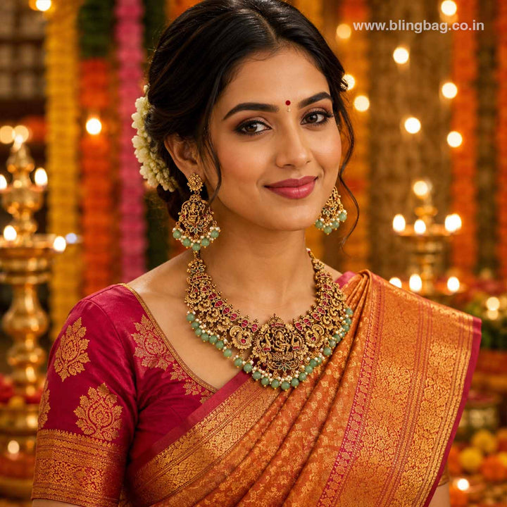 Multicolor Gananatha Temple Jewellery Set - New Arrival