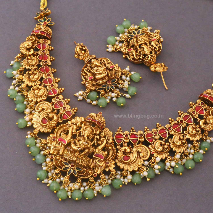 Multicolor Gananatha Temple Jewellery Set - New Arrival