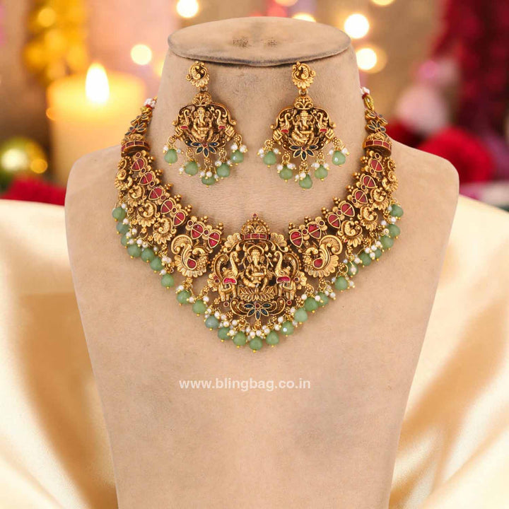 Multicolor Gananatha Temple Jewellery Set - New Arrival