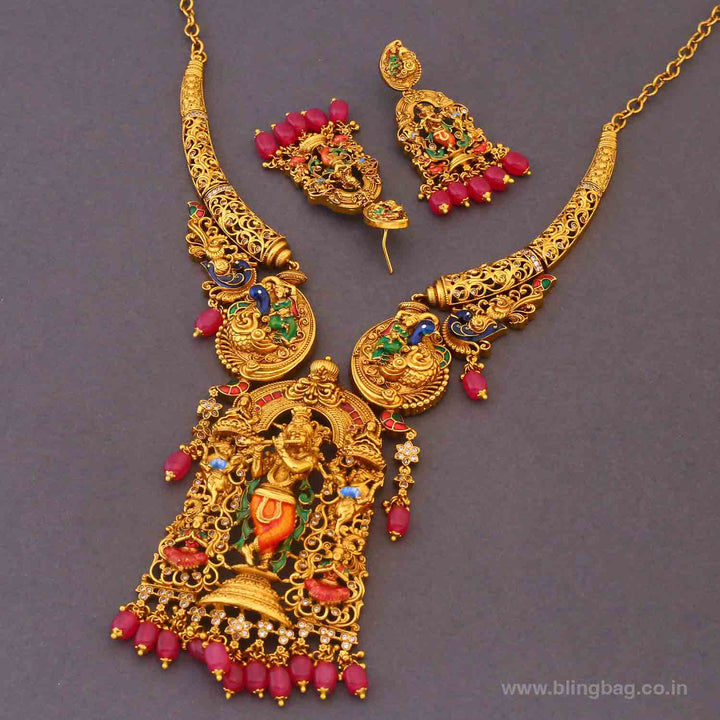 Multicolor Govind Temple Jewellery Set- New Arrivals