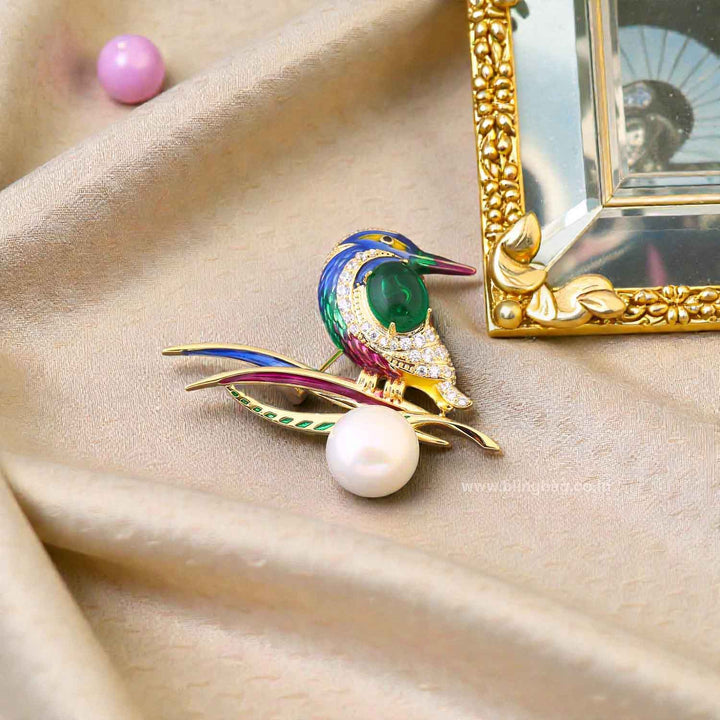 Multicolor Jade Perch Brooch
