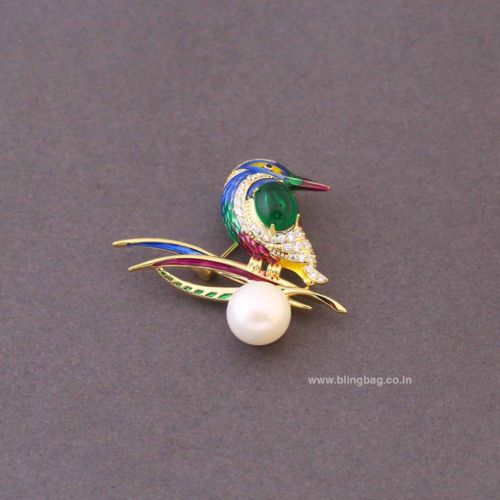 Multicolor Jade Perch Brooch