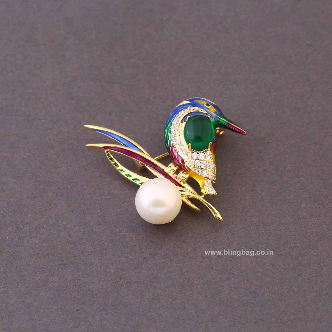 Multicolor Jade Perch Brooch