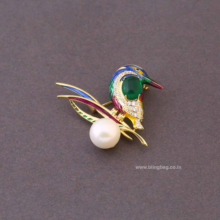 Multicolor Jade Perch Brooch