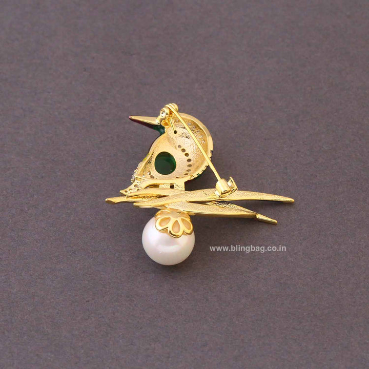 Multicolor Jade Perch Brooch