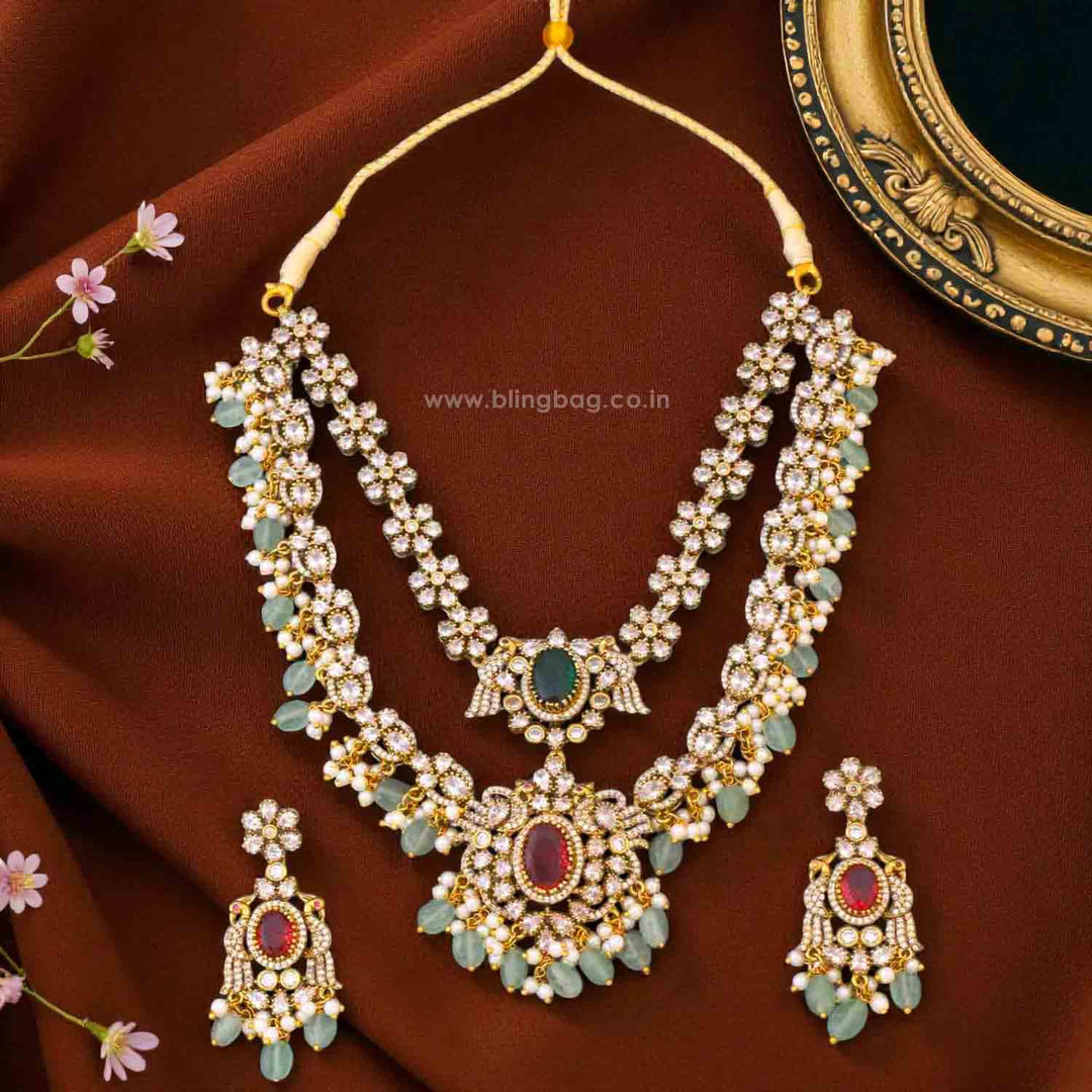 Multicolour Victorian necklace with American Diamond stones from BlingBag