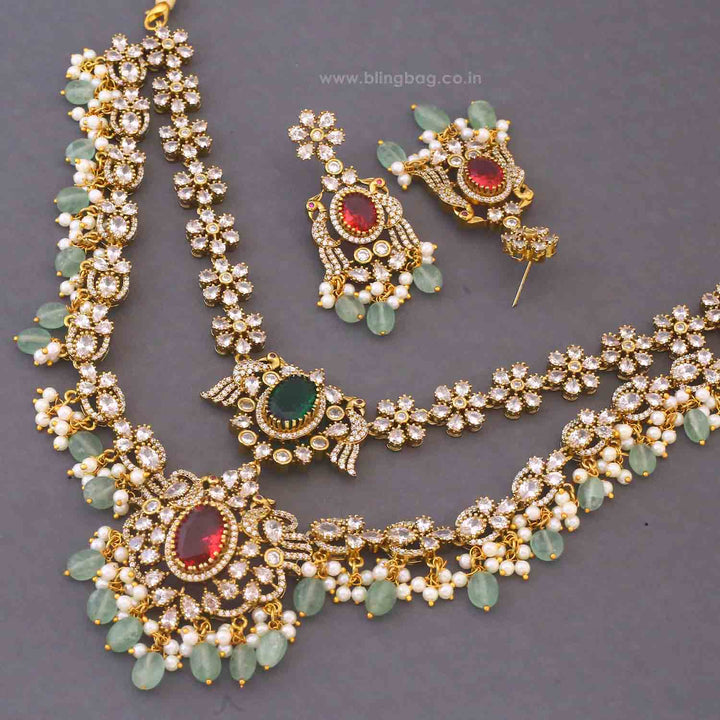 Multicolor Lada Victorian necklace and earrings set for weddings and festive occasions