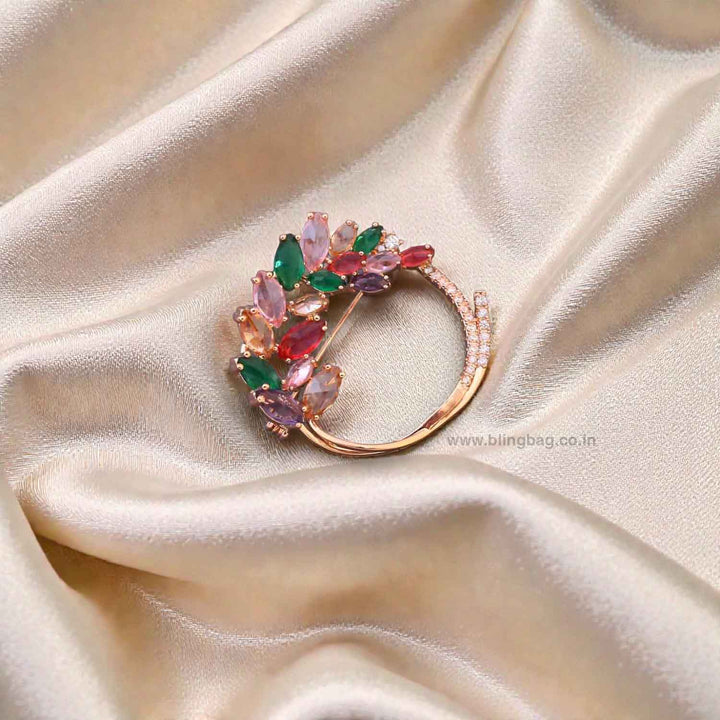 Multicolor Leaf Crown Brooch