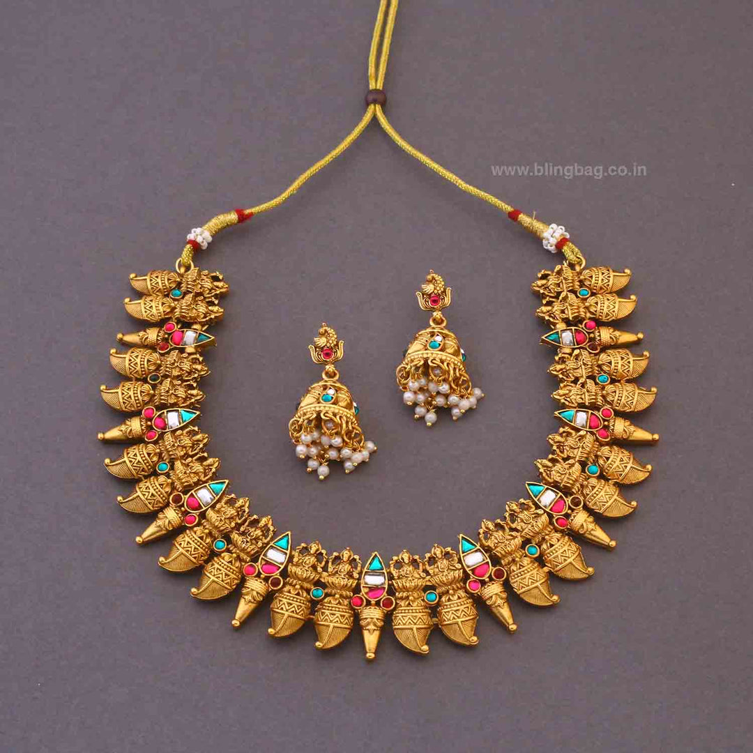 Multicolor Meenakshitaa Bridal Temple Jewellery Set - New Arrival