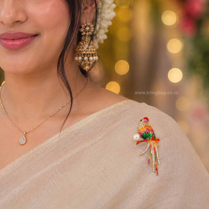Multicolor Pearl Parrot Brooch