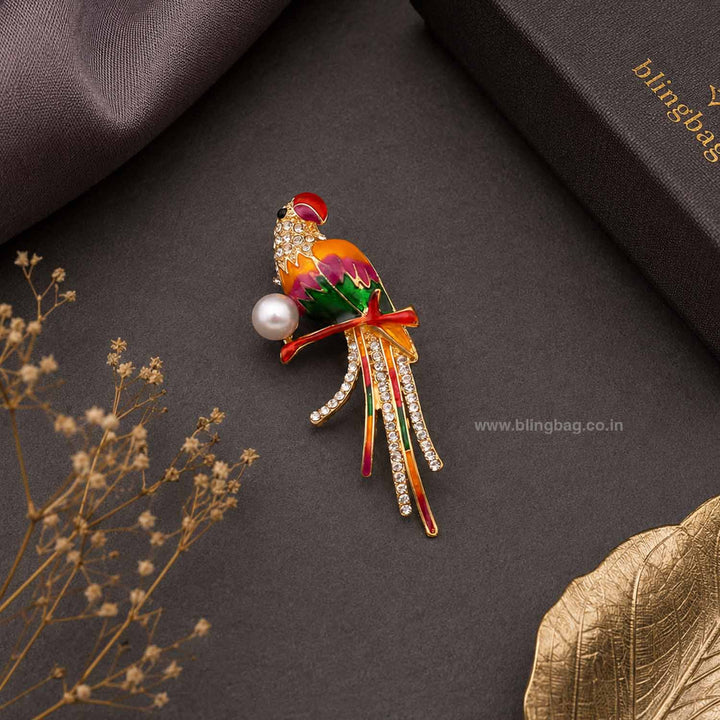 Multicolor Pearl Parrot Brooch