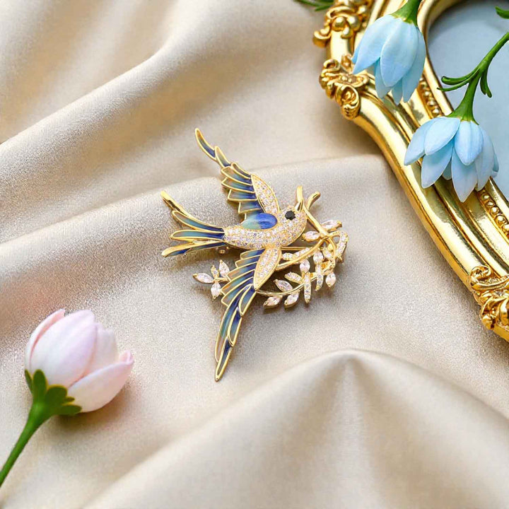 Multicolor Sapphire Swallow Brooch